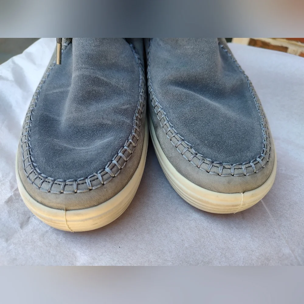 🏵️ Ecco Blue Grey Suede Moc Ankle Boots 🏵️ - Picture 3 of 10